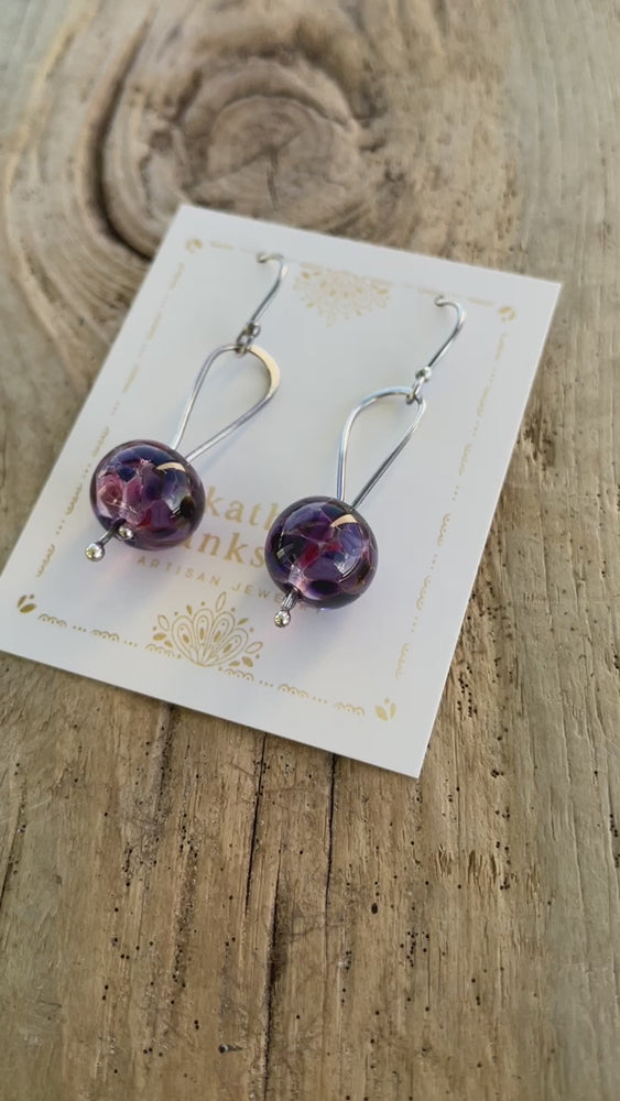 
                      
                        Load and play video in Gallery viewer, Purple Lampwork Bead Dangle Earrings in Sterling Silver
                      
                    