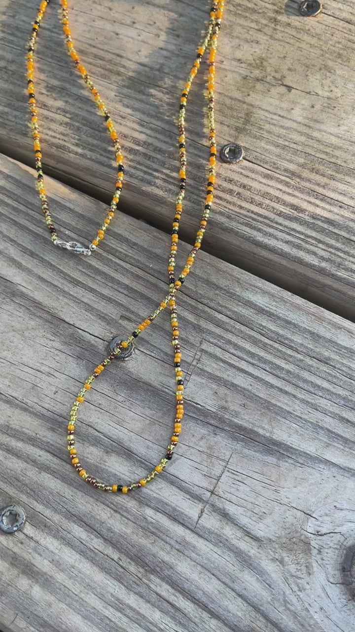 Mustard Black Gold Seed Bead Necklace