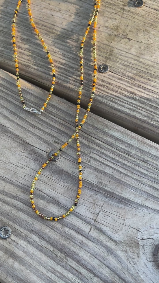Load and play video in Gallery viewer, Mustard Black Gold Seed Bead Necklace
