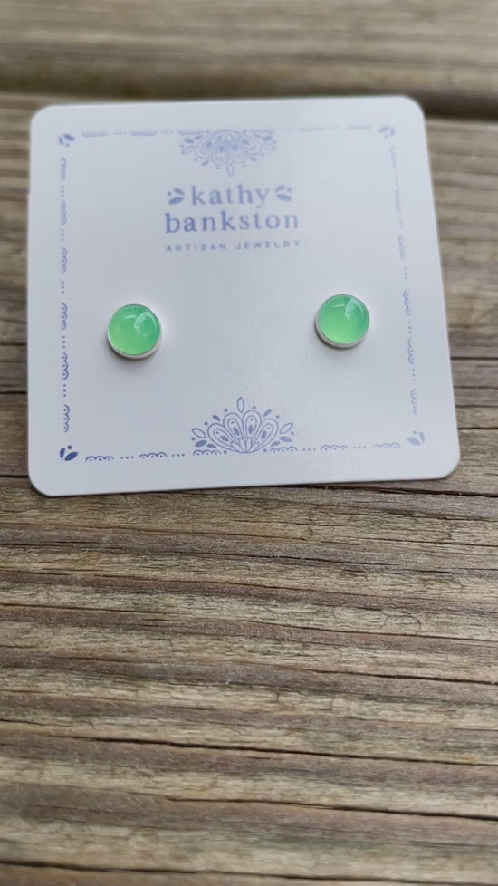 Load and play video in Gallery viewer, Chrysoprase Stud Earrings in Sterling Silver
