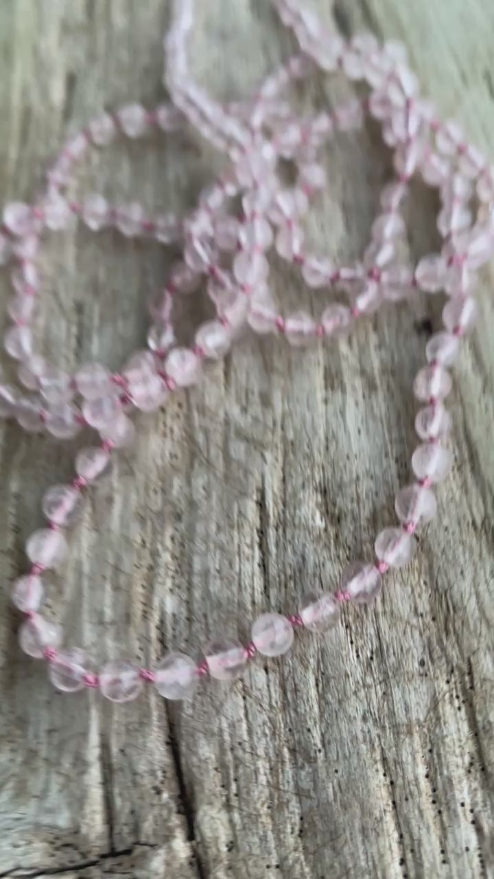 Hand Knotted Morganite Necklace 35 Inch Pale Pink AAA Gemstone