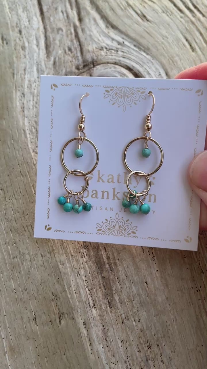 Genuine Arizona Turquoise & 14k Gold Fill Double Hoop Earrings