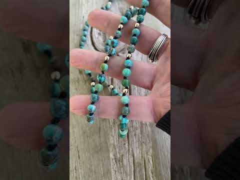 Hand Knotted Hubei Turquoise and Gold Bead Necklace 28