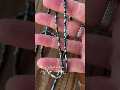 Green Blue Gray Seed Bead Necklace, Thin 2mm Single Strand