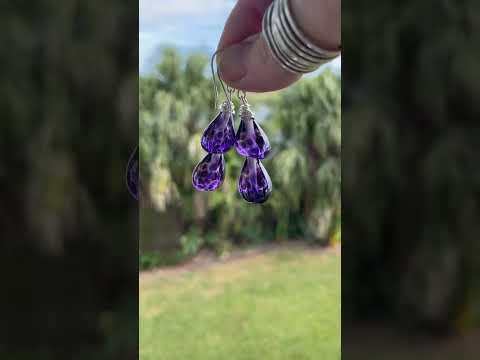 Purple Lampwork Glass Teardrop Earrings in Sterling Silver