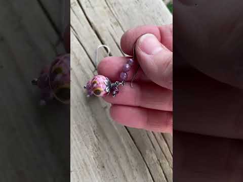 Pink Lampwork Bead Earrings with Rubies in Sterling Silver