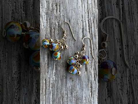 Purple Green Gold Lampwork Bead Dangle Earrings