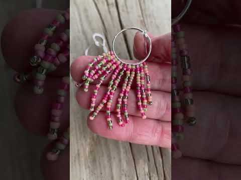 
                      
                        Load and play video in Gallery viewer, Pink and Green Seed Bead Fringe Earrings
                      
                    
