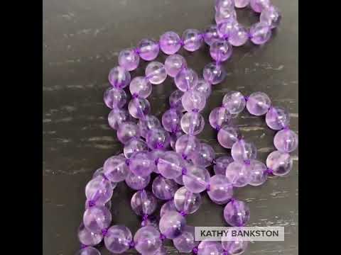 Hand Knotted Genuine Amethyst Bead Necklace, 30 Inch Long