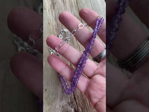 Amethyst and Sterling Silver Chain Necklace 24 Inches Long