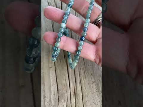 
                      
                        Load and play video in Gallery viewer, Kyanite Necklace, 5mm Blue Green Genuine Kyanite Bead Necklace Strand
                      
                    