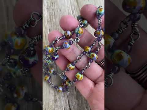 Handmade Lampwork and Amethyst Bead Necklace, 28