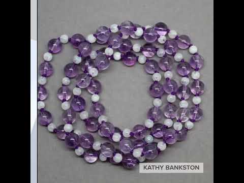 Knotted Amethyst and Moonstone Bead Necklace, 35 Inch Long