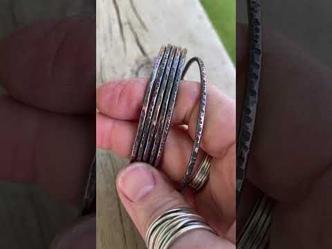 Set of 6 Rustic Hammered Copper Stacking Bangles 2.5