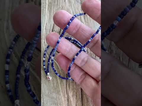 Multi Color Blue Seed Bead Necklace, Thin 1.5mm Single Strand