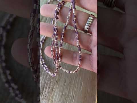 
                      
                        Load and play video in Gallery viewer, Dusty Rose Seed Bead Necklace, Thin 2mm Single Strand
                      
                    