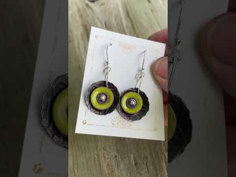 Green Enamel Mixed Metal Dangle Earrings