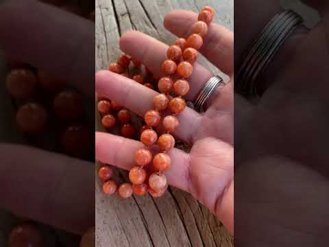Orange Calcite Bead Necklace, Hand Knotted 26 Inch