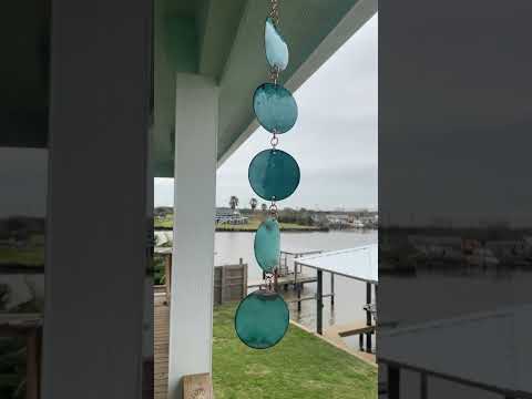 Hanging Copper Wind Spinner Mobile with Teal Glass Enamel