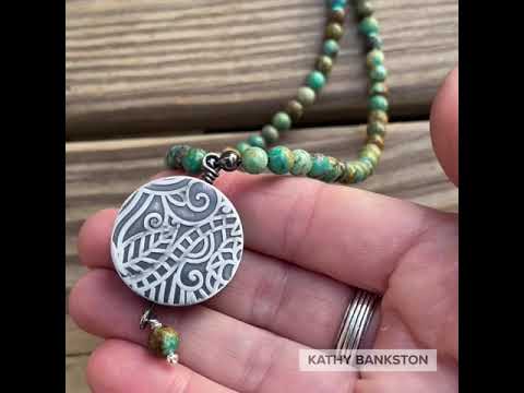 Green Turquoise Necklace with Sterling Silver Pendant