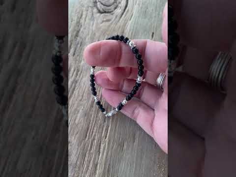 Black Onyx and Sterling Silver Bead Bracelet