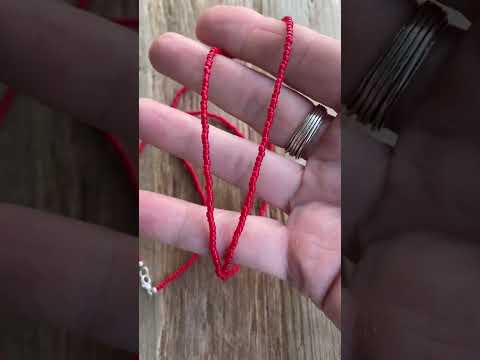 
                      
                        Load and play video in Gallery viewer, Red Seed Bead Necklace, Thin 1.5mm Single Strand
                      
                    