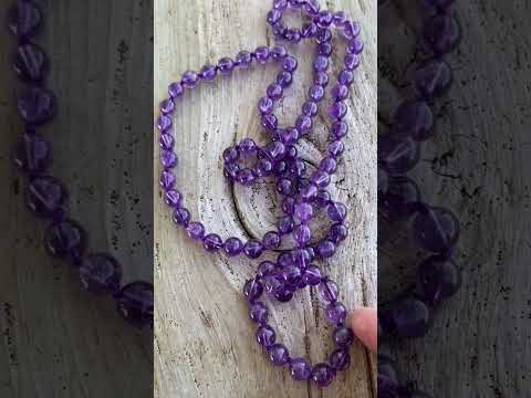 Hand Knotted Amethyst Bead Necklace 28 Inch