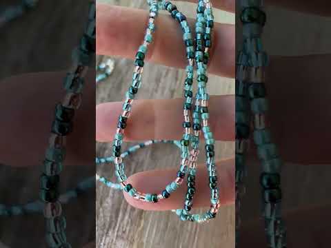 
                      
                        Load and play video in Gallery viewer, Blue Teal and Silver Seed Bead Necklace, Thin 2mm Single Strand
                      
                    