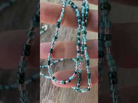 Blue Teal and Silver Seed Bead Necklace, Thin 2mm Single Strand