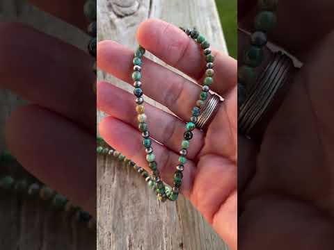 Genuine Blue Green Turquoise and Sterling Silver Bead Necklace