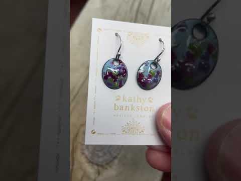 Small Blue and Pink Glass Enamel Earrings