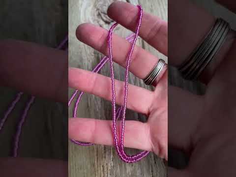 Metallic Pink Parfait Seed Bead Necklace, Thin 1.5mm Single Strand Beaded Necklace