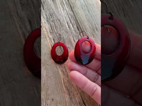 Large Red and Black Enamel Earrings