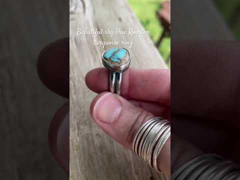 Handmade Sky Blue Royston Turquoise Ring Size 9 in Sterling Silver