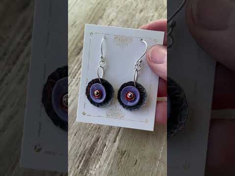 Purple Enamel Mixed Metal Dangle Earrings