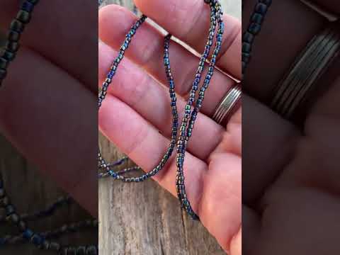 Raku Black Seed Bead Necklace, Thin 1.5mm Single Strand