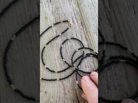 
                      
                        Load and play video in Gallery viewer, Black and Yellow Gold Filled Seed Bead Necklace, Thin 1.5mm Single Strand Custom Made to Order Length
                      
                    
