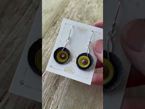 Green Red Enamel Mixed Metal Dangle Earrings