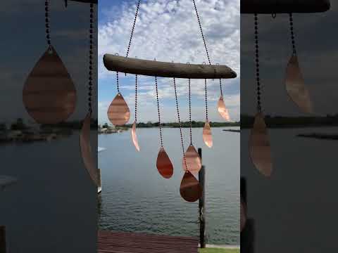 Handmade Copper and Driftwood Wind Chime-Rustic Coastal Hanging Mobile