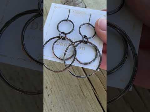 Artisan Hammered Copper Hoop Dangle Earrings with Sterling Silver Ear Wires