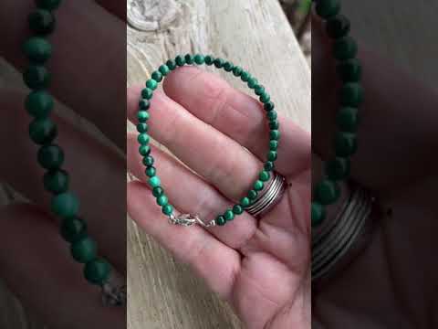 
                      
                        Load and play video in Gallery viewer, Malachite Bracelet with Clasp, Small 4mm Green Gemstone Bracelet
                      
                    