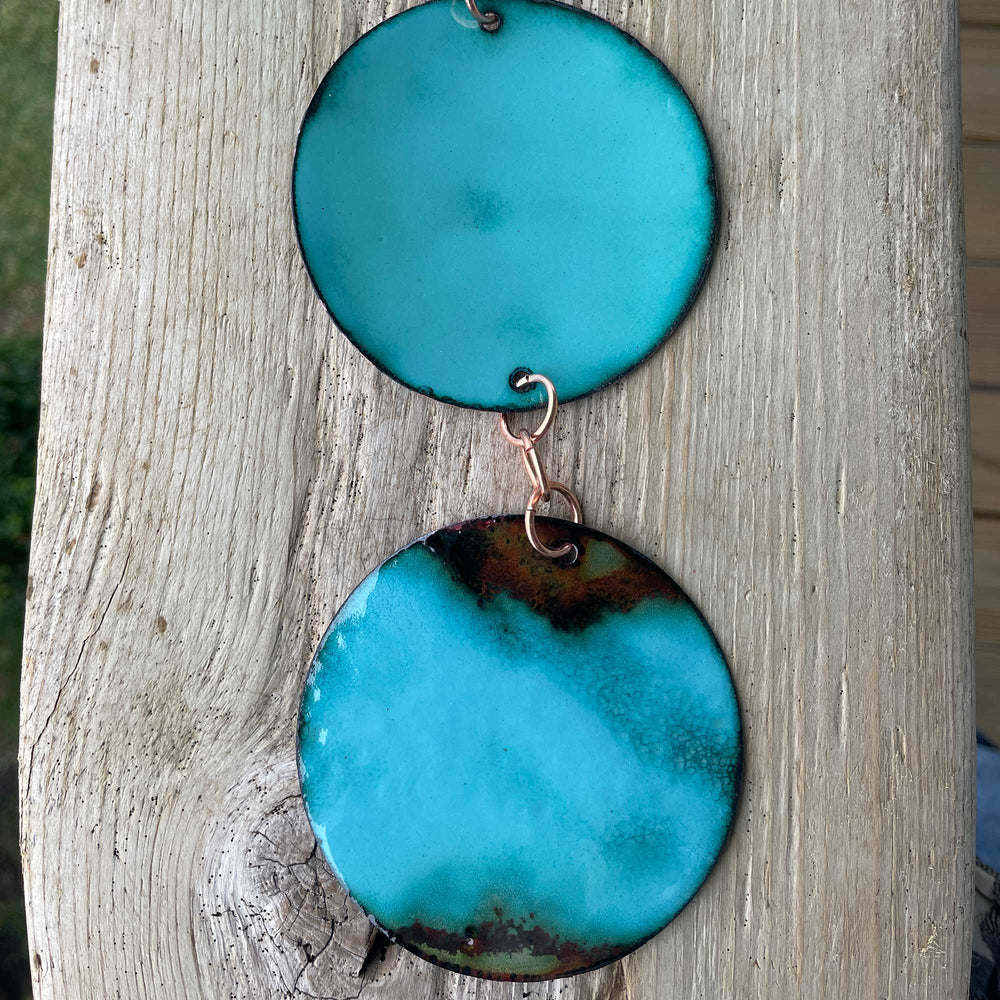 
                      
                        Hanging Copper Wind Spinner Mobile with Teal Glass Enamel
                      
                    