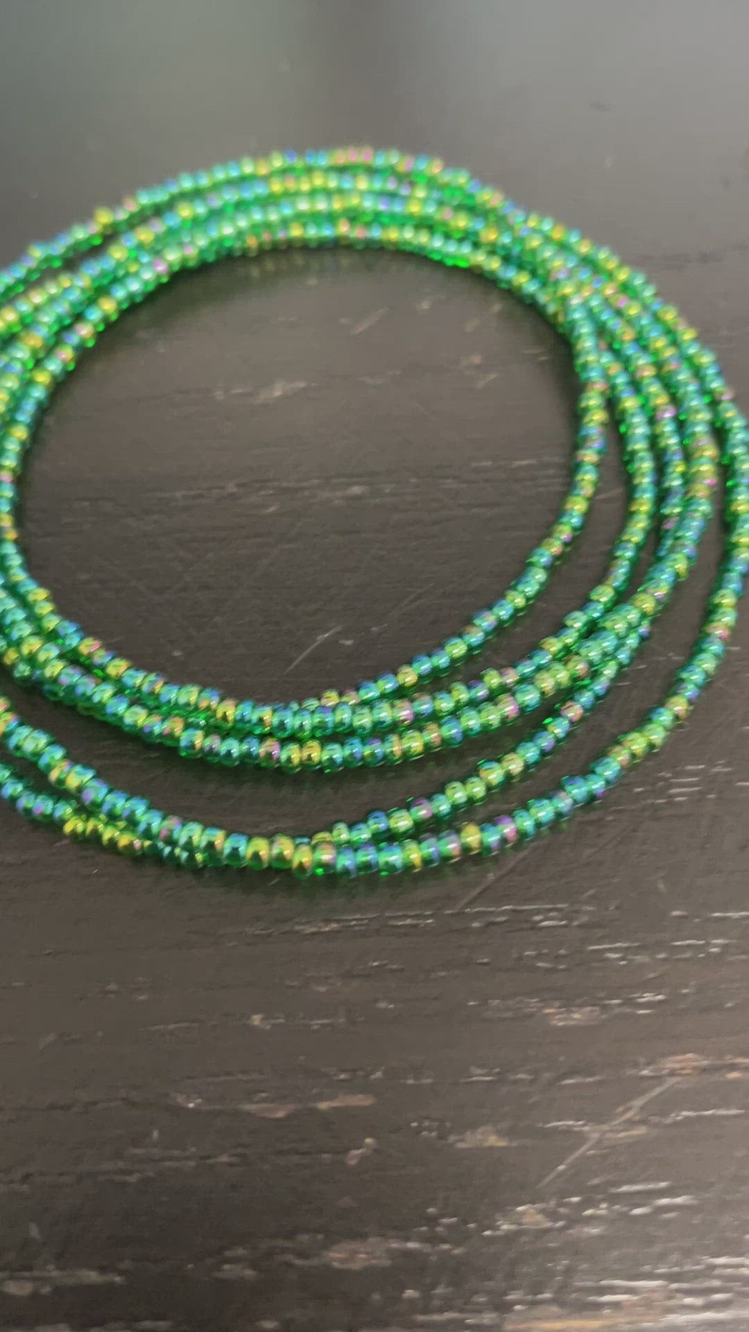 Transparent Rainbow Emerald Green Seed Bead Necklace, Thin 1.5mm Single Strand