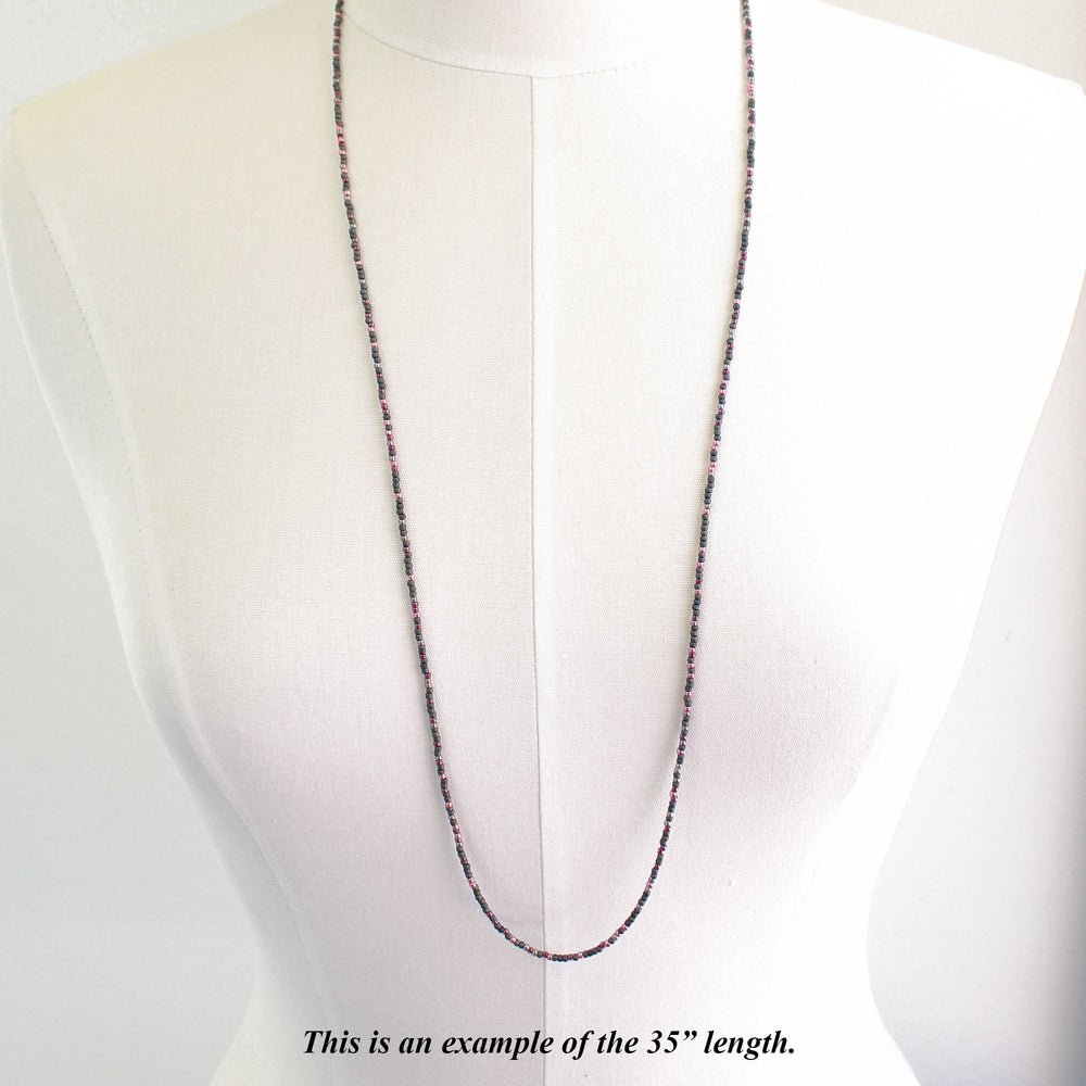 
                      
                        Grey and Pink Seed Bead Necklace-Single Strand
                      
                    