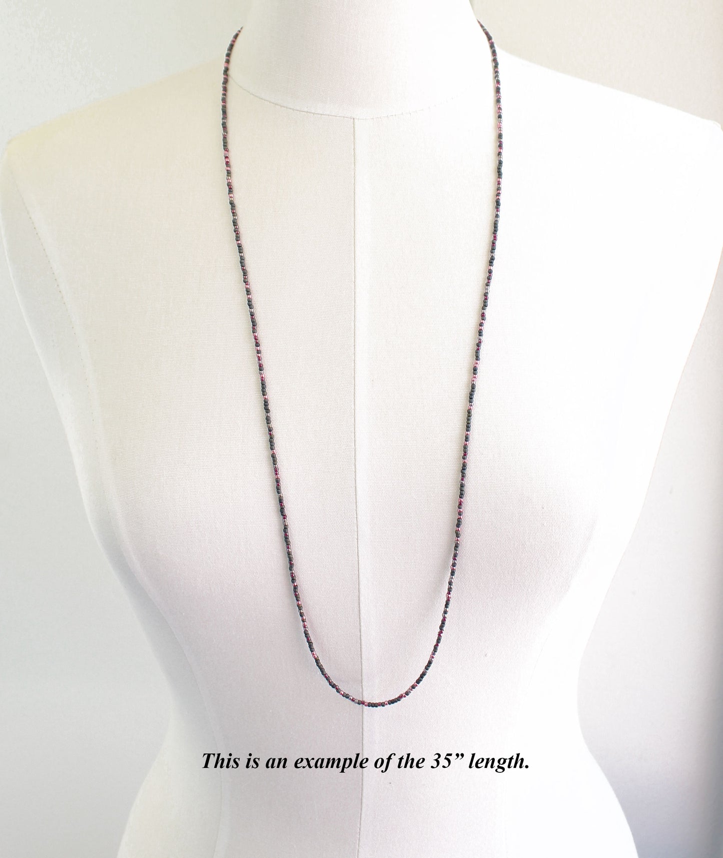Grey and Pink Seed Bead Necklace-Single Strand