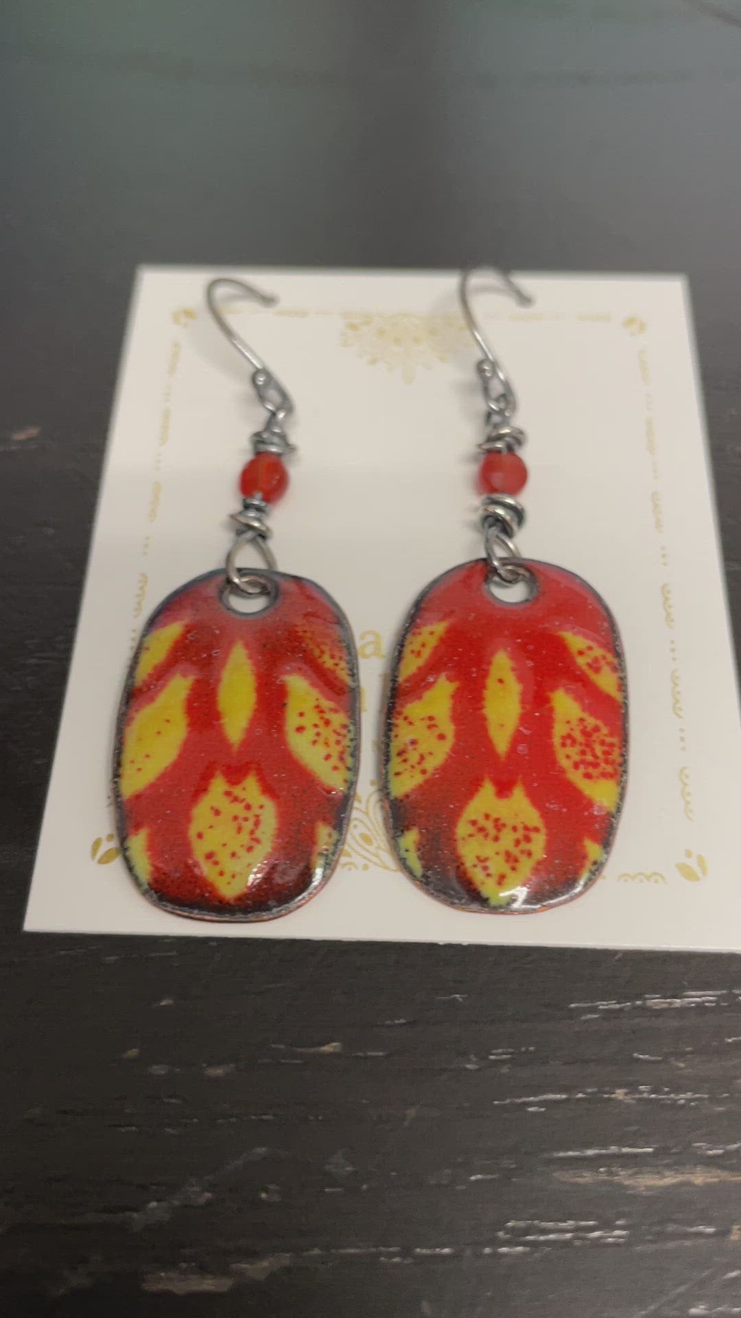 Red Enamel Dangle Earrings with Sterling Silver Ear Wires