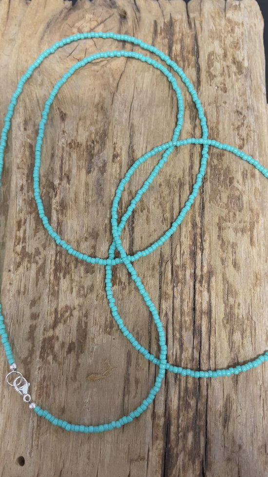 Turquoise Seed Bead Necklace, Single Strand