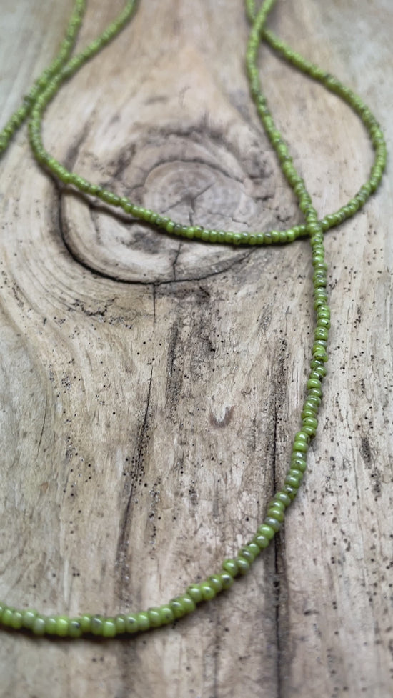 Load and play video in Gallery viewer, Picasso Chartreuse Green Seed Bead Necklace, Thin 1.5mm Single Strand
