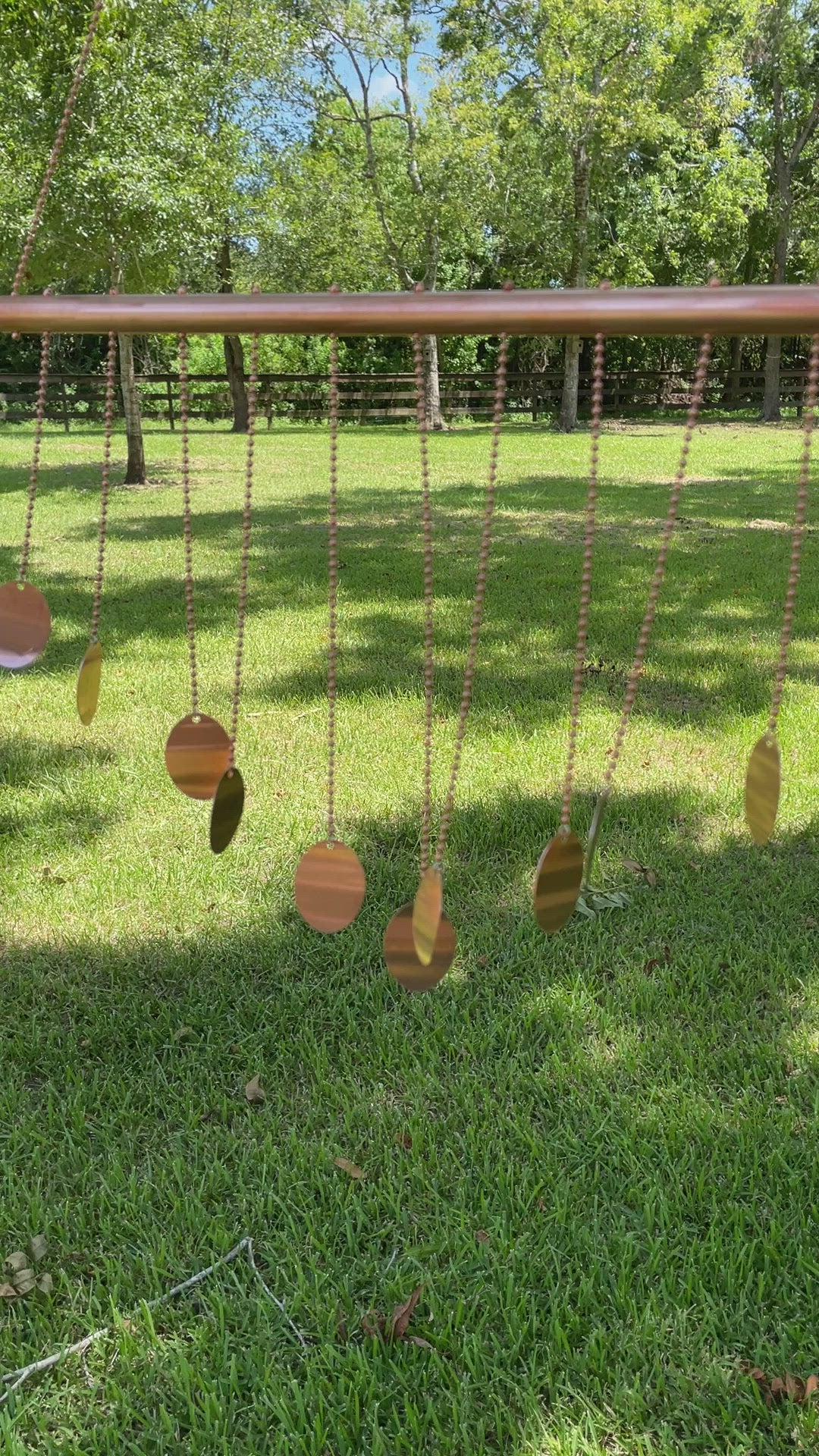 Load and play video in Gallery viewer, Copper Wind Chime with Circles, Hanging Mobile 30&amp;quot; L
