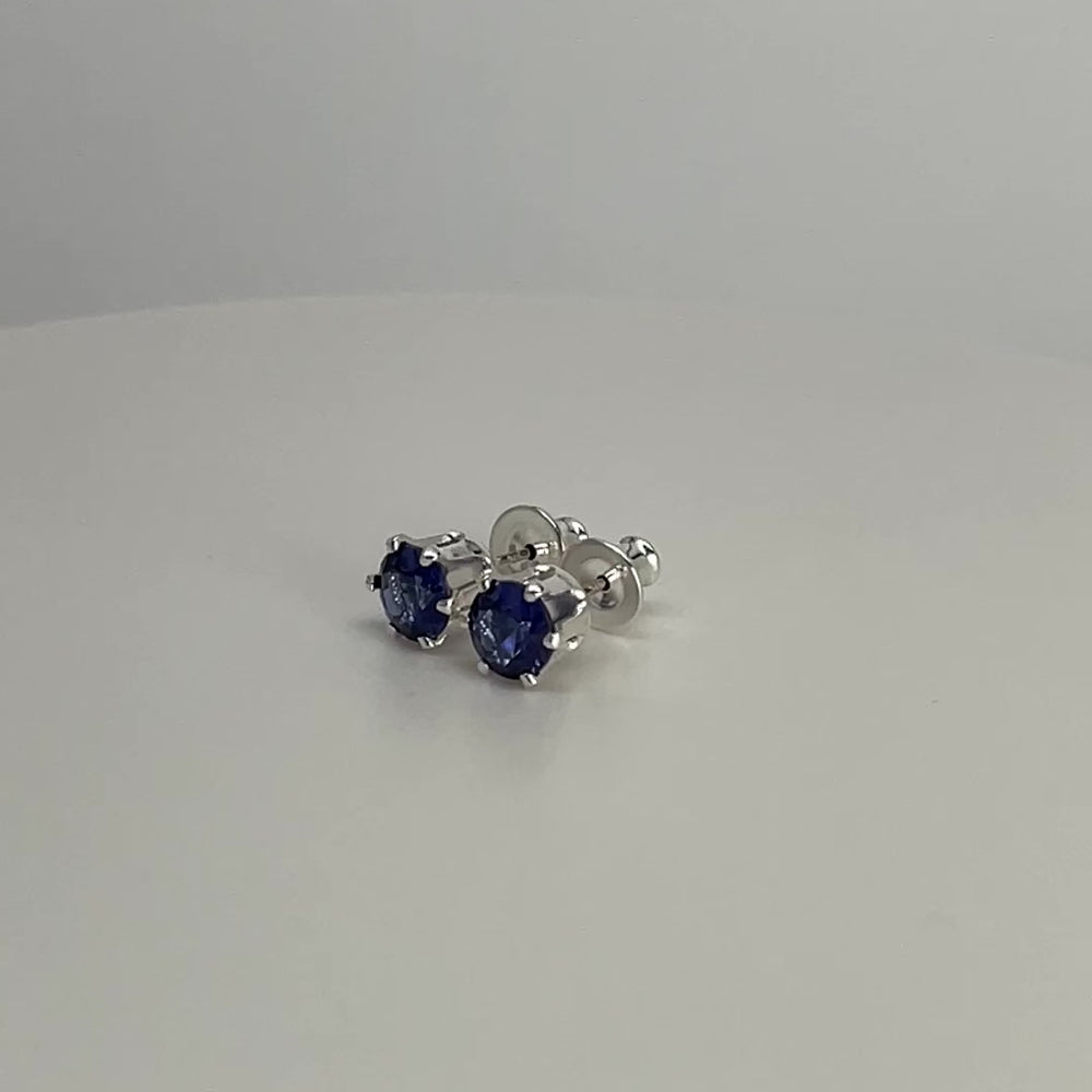 Tanzanite Gemstone Stud Earrings, 6mm Round Prong Set 925 Sterling Silver